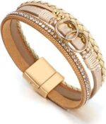 Fesciory Leopard Bracelet for Women, Boho Leather Wrap Multi-Layer Pearl Crystal Bracelet Bangle Jewelry - Image 3