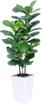 5Ft Fiddle Leaf Fig Tree with White Tall Planter - Fake Fig Silk Plants with 62 Large Fiddle Leaves,Artificial Trees for Home Decor Indoor Outdoor Office - Image 3