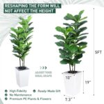 5Ft Fiddle Leaf Fig Tree with White Tall Planter - Fake Fig Silk Plants with 62 Large Fiddle Leaves,Artificial Trees for Home Decor Indoor Outdoor Office - Image 4