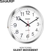 Sharp Wall Clock – Silver/Chrome, Silent Non Ticking 10 Inch Quality Quartz Battery Operated Round Easy to Read Home/Kitchen/Office/Classroom/School Clocks, Sweep Movement - Image 3