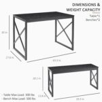 VECELO Kitchen Table with 2 Benches for 4, Wood Dining Room Dinette Sets with Metal Frame for Breakfast Nook and Small Space, Black - Image 5
