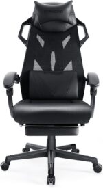 GTRACING Gaming Chair, Computer Chair with Mesh Back, Ergonomic Gaming Chair with Footrest, Reclining Gamer Chair with Adjustable Headrest and Lumbar Support for Gaming and Office (Black) - Image 6