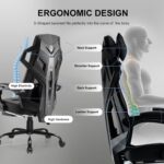 GTRACING Gaming Chair, Computer Chair with Mesh Back, Ergonomic Gaming Chair with Footrest, Reclining Gamer Chair with Adjustable Headrest and Lumbar Support for Gaming and Office (Black) - Image 9