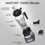 AMZCHEF Professional Blender for Smoothies,4 Functions,1800W Smoothie Blender,63 Oz Pitcher/20-Oz To-go Cup，Ice and Frozen Fruit,Self-Cleaning,High Speed,Grey - Image 10