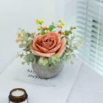 Artificial Flowers Kit with Pot, Combination of Fake Silk Orange Roses and Greenery,Small Plant Potted Decor for Offices,Bookshelf,Bedroom, Living Room,Party,Wedding Decorations - Image 5