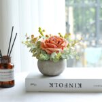 Artificial Flowers Kit with Pot, Combination of Fake Silk Orange Roses and Greenery,Small Plant Potted Decor for Offices,Bookshelf,Bedroom, Living Room,Party,Wedding Decorations - Image 6