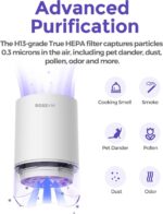 Small Air Purifier for Home Bedroom, Personal Desk Mini Air Purifier, Room Hepa Air Purifier Fresheners Cleaner for Dorm, Pets, Smoke, Desktop, Office (White) - Image 3