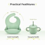 Silicone Baby Feeding Set, Baby Led Weaning Supplies, Eating Essentials Utensils with Suction Plate and Bowl, Pocket Bib, Sippy Cup with Lid, Forks Spoons Snack Container, for 6+ Months, Green - Image 5
