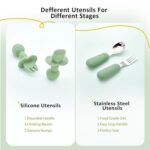 Silicone Baby Feeding Set, Baby Led Weaning Supplies, Eating Essentials Utensils with Suction Plate and Bowl, Pocket Bib, Sippy Cup with Lid, Forks Spoons Snack Container, for 6+ Months, Green - Image 6