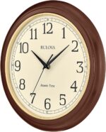 Bulova Atomic Time 2 Analog Wall Clock C5004 | 12.4" Wooden Frame, Sets Time Automatically | Quartz Movement | Battery Operated | Classic Design - Image 3