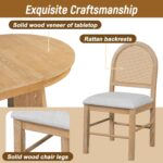 Harper & Bright Designs 5-Piece Extendable Dining Table Set, Functional Round Dining Table and 4 Upholstered Chairs with Rattan Backrests for Dining Room and Kitchen (Natural Wood Wash) - Image 7