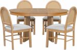Harper & Bright Designs 5-Piece Extendable Dining Table Set, Functional Round Dining Table and 4 Upholstered Chairs with Rattan Backrests for Dining Room and Kitchen (Natural Wood Wash) - Image 8
