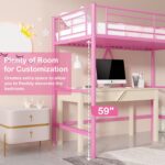 VECELO Loft Bed Twin Size, Metal Bedframe with Removable Ladder and Safety Guardrail, No Box Spring Needed, Space Saving, Noise Free, Light Pink - Image 3