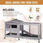 Bunny Cage Indoor and Outdoor Rabbit Hutch with Casters Waterproof Roof, Pull Out Tray from Back and Front 61.2" L x 22.6" W x 33.5" H - Image 3