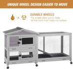 Bunny Cage Indoor and Outdoor Rabbit Hutch with Casters Waterproof Roof, Pull Out Tray from Back and Front 61.2" L x 22.6" W x 33.5" H - Image 4