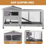 Bunny Cage Indoor and Outdoor Rabbit Hutch with Casters Waterproof Roof, Pull Out Tray from Back and Front 61.2" L x 22.6" W x 33.5" H - Image 5