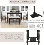 Merax 6-Piece Wooden Counter Height Rectangular Table Set with Bottom Shelf, 4 Chairs, and Padded Bench, Espresso - Image 6