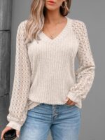 AUTOMET Women Long Sleeve Shirts Fall Lace Tops 2025 Fashion V Neck Sweaters Dressy Casual Winter Tunic Blouse Trendy Outfit - Image 3