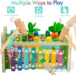 6-IN-1 Wooden Montessori Toys for 1 Year Old, Mole-Tapping Game | Play the Xylophone | Frog Clock | Carrot Harvest Game | Spinning Gear, Toddler Toys Aged 1-4, Baby Toy Gift for Early Learning - Image 6