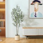LOMANTO Artificial Olive Trees, 5 ft Tall Fake Olive Trees for Indoor, Faux Olive Silk Tree, Large Olive Plants with White Planter for Home Decor and Housewarming Gift, 1 Pack - Image 3
