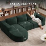 Modular Sectional Sofa with L-Shape Chaise,Cloud Sectional Modern Sleeper Couch with Deep Seat,Sponge Compression Sofas No Assembly Required (Green-Corduroy Fabric) 1PCS - Image 5