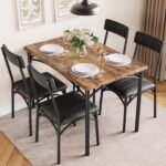 Garvee Wood Dining Table Set for 4, Kitchen Table Set with 4 Upholstered Chairs, 5-Piece Dining Table Set for Apartment, Dining Room, Small Space, Brown - Image 4