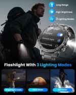 Military Smart Watches for Men, 1.7″ Smartwatch with 1000 mAh Battery/2 Straps/Led Flashlight/Heart Rate/Sleep Monitor 100+ Sport Modes, Answer/Make Calls Fitness Watch for Android/iPhone - Image 5