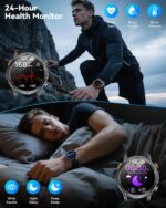 Military Smart Watches for Men, 1.7″ Smartwatch with 1000 mAh Battery/2 Straps/Led Flashlight/Heart Rate/Sleep Monitor 100+ Sport Modes, Answer/Make Calls Fitness Watch for Android/iPhone - Image 6