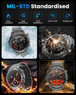 Military Smart Watches for Men, 1.7″ Smartwatch with 1000 mAh Battery/2 Straps/Led Flashlight/Heart Rate/Sleep Monitor 100+ Sport Modes, Answer/Make Calls Fitness Watch for Android/iPhone - Image 7