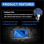 6 Port Fast USB Car Charger (PD+QC3.0),Cigarette Lighter USB Charger with LED Digital Display,Universal Car Charger Adapter Car Accessories Interior for Most 12V/24V Vehicles - Image 4