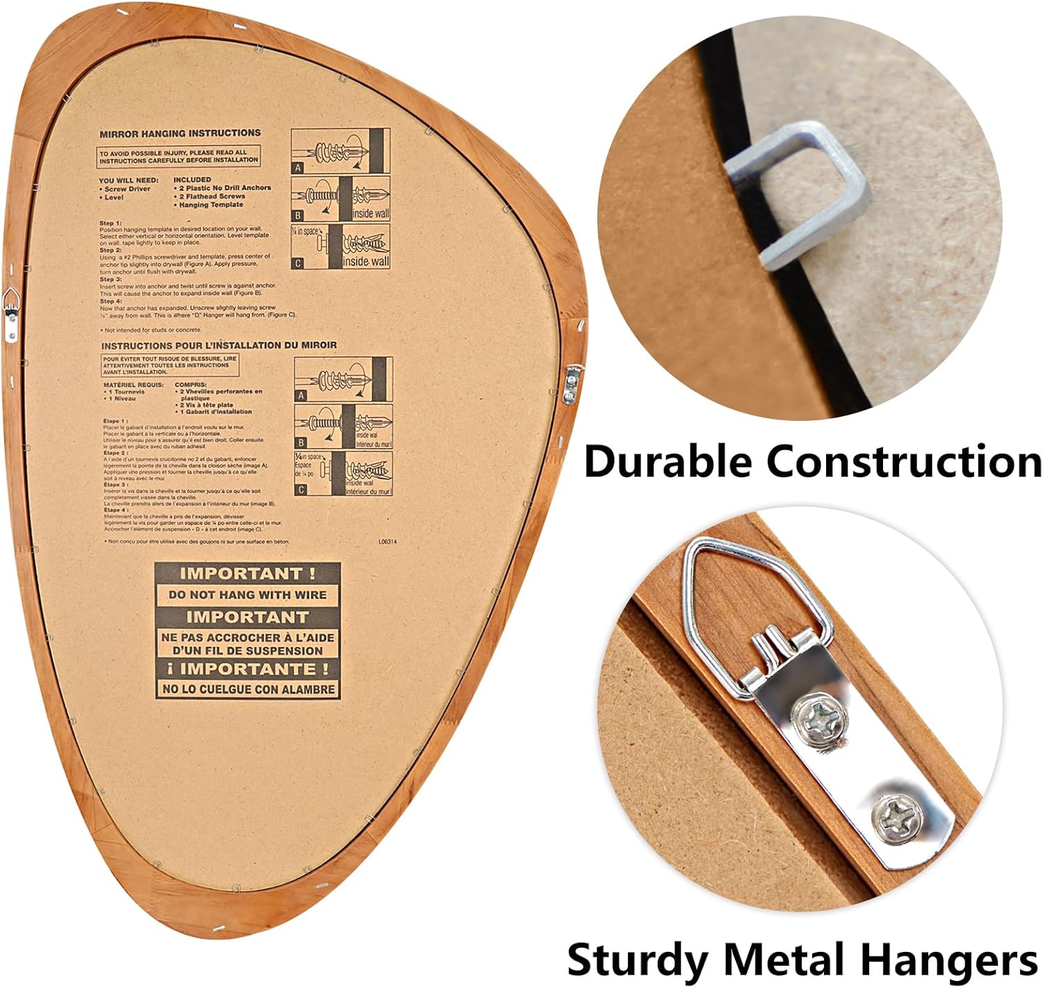 WallBeyond Asymmetrical Mirror, Irregular Wall Mirror, Wall Mirrors Decorative for Bedroom Living Room Entryway Hall, Wood Mirror for mid Century Modern Decor 30" H x 19" W - Image 6