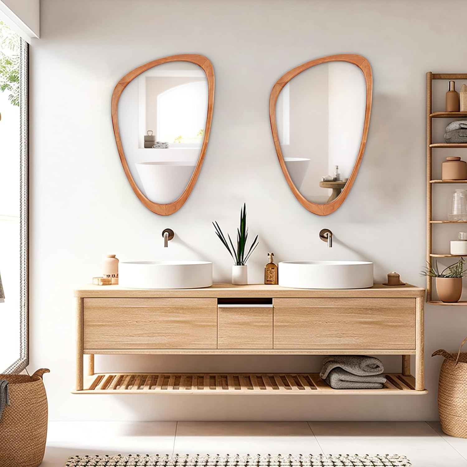 WallBeyond Asymmetrical Mirror, Irregular Wall Mirror, Wall Mirrors Decorative for Bedroom Living Room Entryway Hall, Wood Mirror for mid Century Modern Decor 30" H x 19" W - Image 8