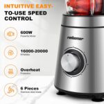 Blender,Blenders for Kitchen,Glass Blender for Shakes and Smoothies,crush ice,51 oz Glass Jar,Simple Speed Dial,6 Stainless Steel Blades, Ice Crusher with Speed Control, Silver. - Image 4