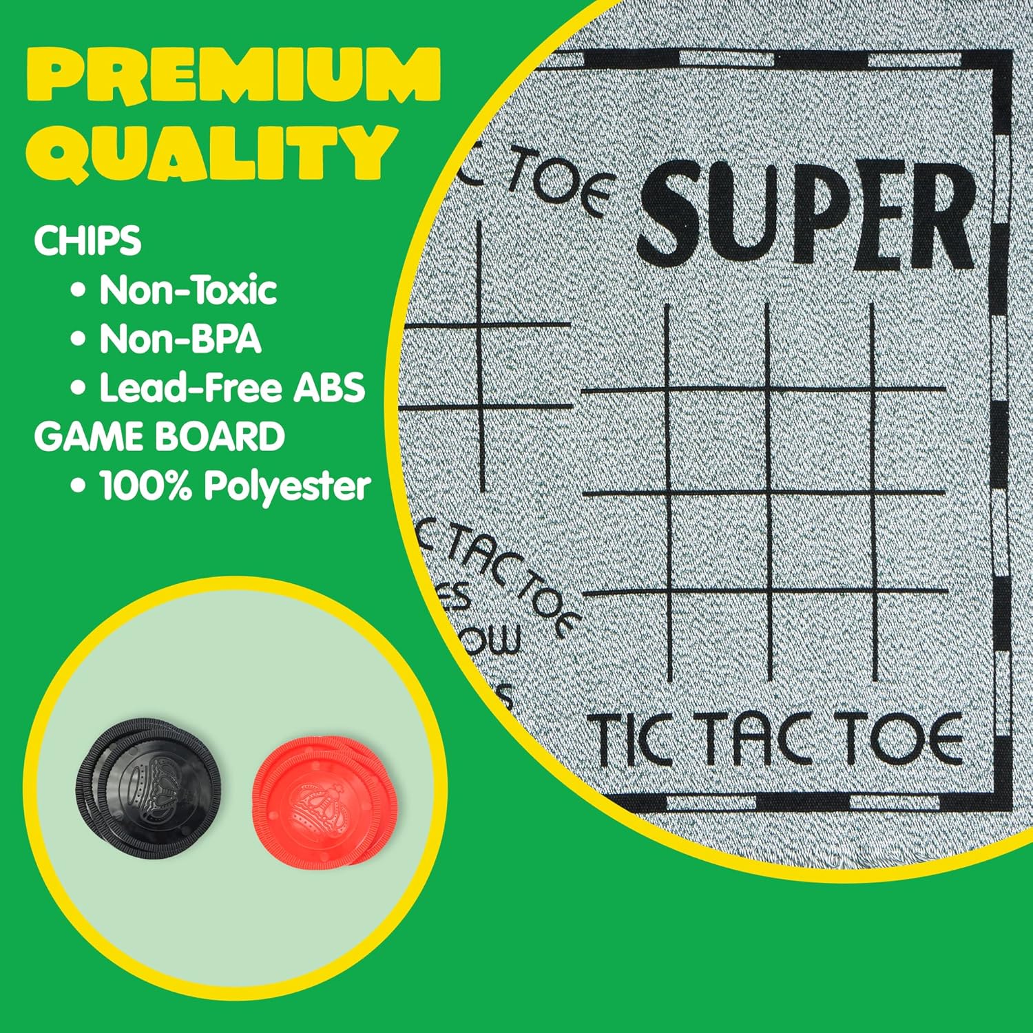 3-in-1 Vintage Giant Checkers, Tic, Tac, Toe, with Reversible Mat, 24 Chips, Family Board Game, Lawn Game, BBQ Party Favor, Indoor and Outdoor Activity for Kids and Adults - Image 7