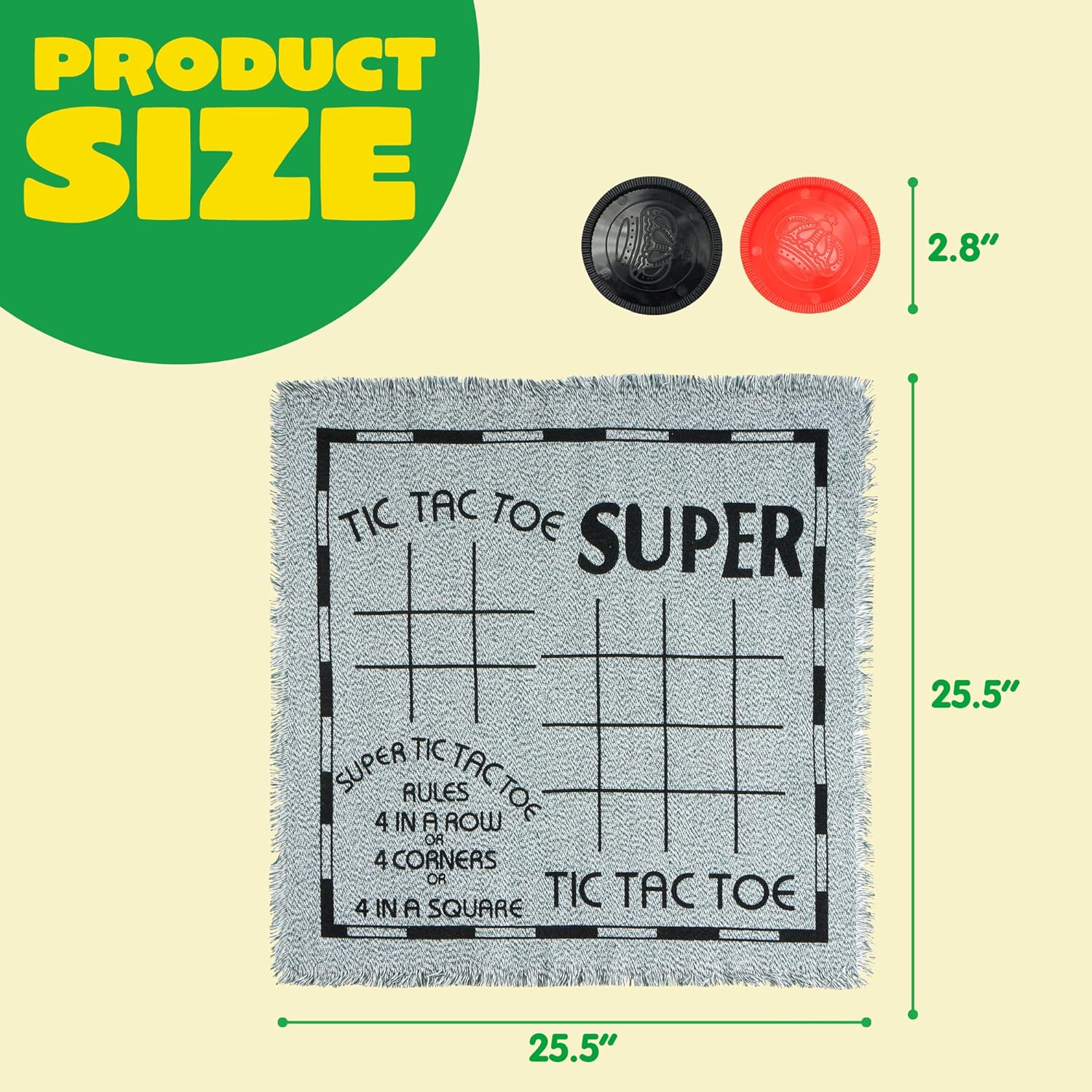3-in-1 Vintage Giant Checkers, Tic, Tac, Toe, with Reversible Mat, 24 Chips, Family Board Game, Lawn Game, BBQ Party Favor, Indoor and Outdoor Activity for Kids and Adults - Image 8