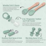 O'doe 17-Piece BPA-Free Silicone Baby Feeding Set | Thick & Soft Suction Plates, Baby Bowls, Wooden Fork & Spoon, and More | Make Mealtime Fun and Easy for Your Little One (Green, V2) - Image 5