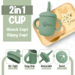 O'doe 17-Piece BPA-Free Silicone Baby Feeding Set | Thick & Soft Suction Plates, Baby Bowls, Wooden Fork & Spoon, and More | Make Mealtime Fun and Easy for Your Little One (Green, V2) - Image 7
