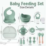 O'doe 17-Piece BPA-Free Silicone Baby Feeding Set | Thick & Soft Suction Plates, Baby Bowls, Wooden Fork & Spoon, and More | Make Mealtime Fun and Easy for Your Little One (Green, V2) - Image 8