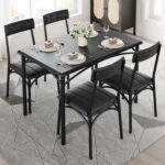 Kitchen Table and Chairs for 4, Rectangular Dining Set with Upholstered Chairs, Perfect for Small Spaces, Rustic Black - Image 3