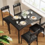 Kitchen Table and Chairs for 4, Rectangular Dining Set with Upholstered Chairs, Perfect for Small Spaces, Rustic Black - Image 6