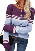 Danedvi Womens Fall Fashion 2025 Sweaters Colorblock Lightweight Striped Crewneck Winter Trendy Pullover Tops - Image 4