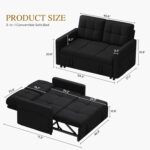 DWVO 55" Convertible Sofa Bed, 3-in-1 Sleeper Sofa with Pull-Out Bed, Linen Futon Couch with Side Pocket and Adjustable Backrest, Modern Loveseat for Living Room, Balck - Image 3