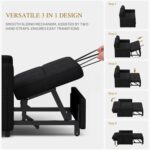 DWVO 55" Convertible Sofa Bed, 3-in-1 Sleeper Sofa with Pull-Out Bed, Linen Futon Couch with Side Pocket and Adjustable Backrest, Modern Loveseat for Living Room, Balck - Image 5