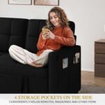 DWVO 55" Convertible Sofa Bed, 3-in-1 Sleeper Sofa with Pull-Out Bed, Linen Futon Couch with Side Pocket and Adjustable Backrest, Modern Loveseat for Living Room, Balck - Image 7