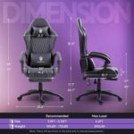 Dowinx Gaming Chair with Massage Lumbar Support and Footrest, Gaming Chairs for Adults, Ergonomic Computer Chair High Back with Pocket Spring Cushion, Swivel Recliner with Headrest, Black - Image 4