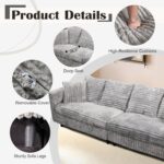 104.3'' Cloud Couch, 4 Deep Seat Convertible Modular Sectional Sofa, Plush Corduroy & Memory Foam Couches with 6 Soft Pillows for Living Room, Apartment (Grey, 104.3'') - Image 6