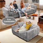 104.3'' Cloud Couch, 4 Deep Seat Convertible Modular Sectional Sofa, Plush Corduroy & Memory Foam Couches with 6 Soft Pillows for Living Room, Apartment (Grey, 104.3'') - Image 7