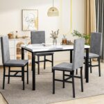 Hooseng 5-Piece Dining Table Set for 4 with Faux Marble Top & Velvet Chairs, Space Saving Modern Kitchen Table Set for Small Spaces, Apartments - Image 4