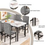 Hooseng 5-Piece Dining Table Set for 4 with Faux Marble Top & Velvet Chairs, Space Saving Modern Kitchen Table Set for Small Spaces, Apartments - Image 5