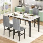 Hooseng 5-Piece Dining Table Set for 4 with Faux Marble Top & Velvet Chairs, Space Saving Modern Kitchen Table Set for Small Spaces, Apartments - Image 6